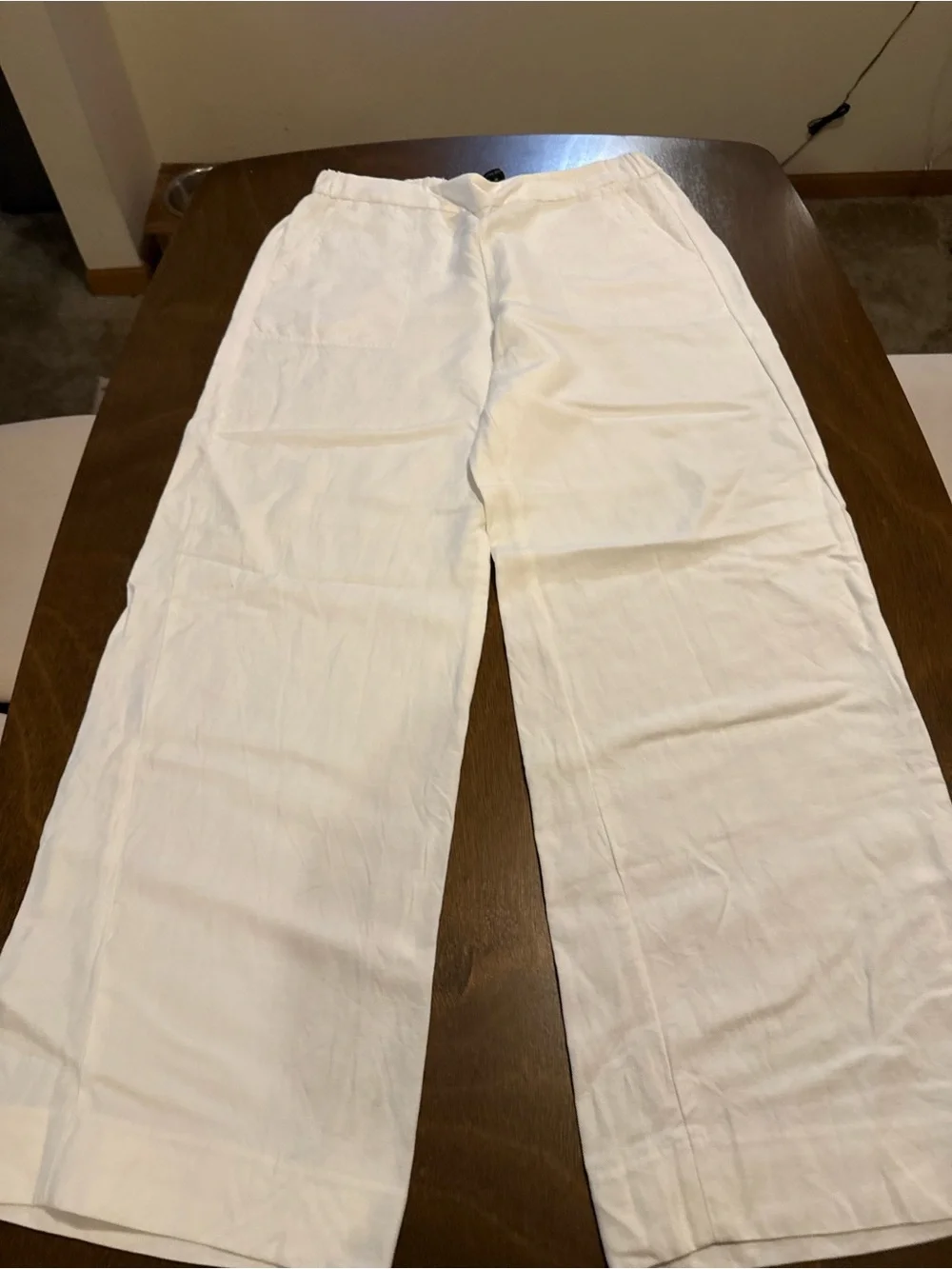 Banana Republic Off-White Elastic Waist Linen Trousers